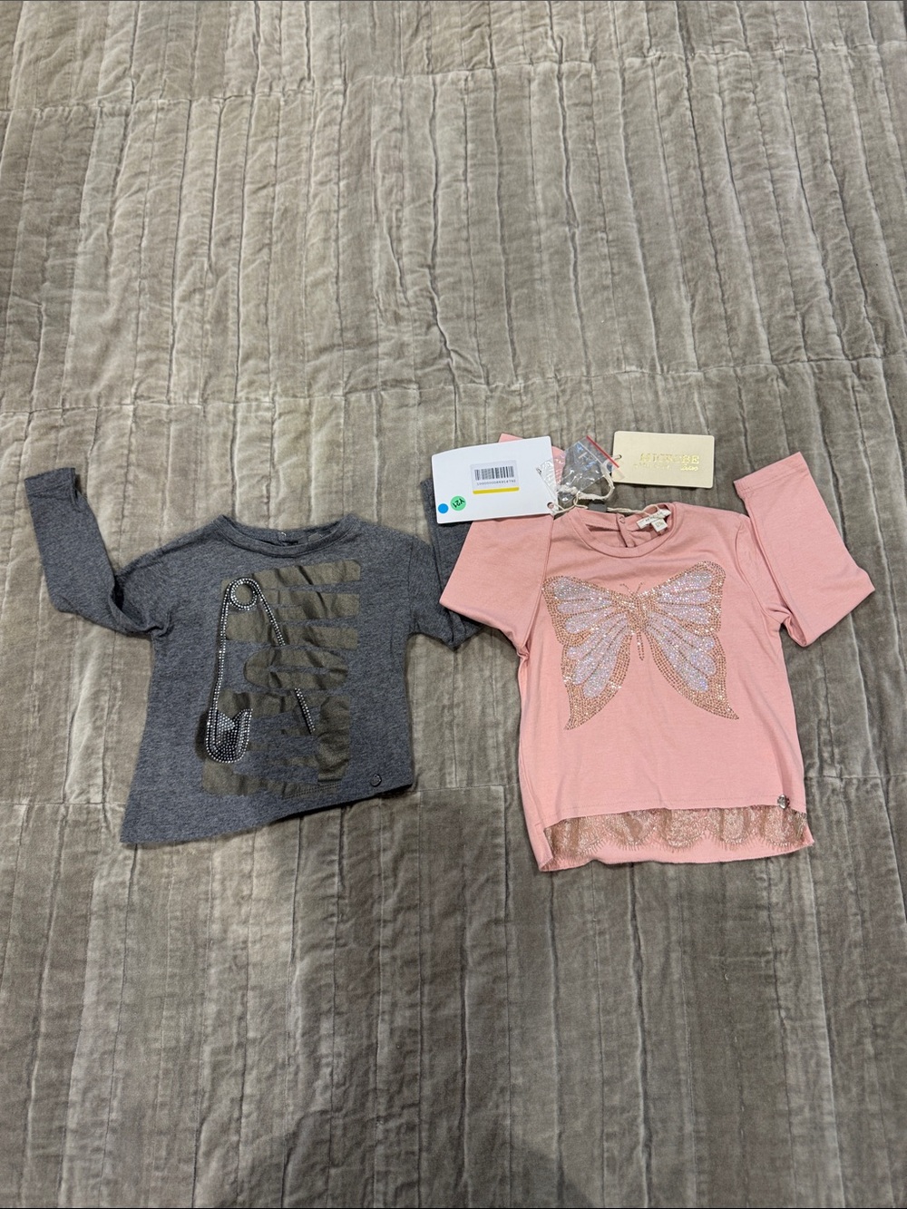 Microbe;Pink Long-Sleeve Butterfly Top with Sequin Detail size 12